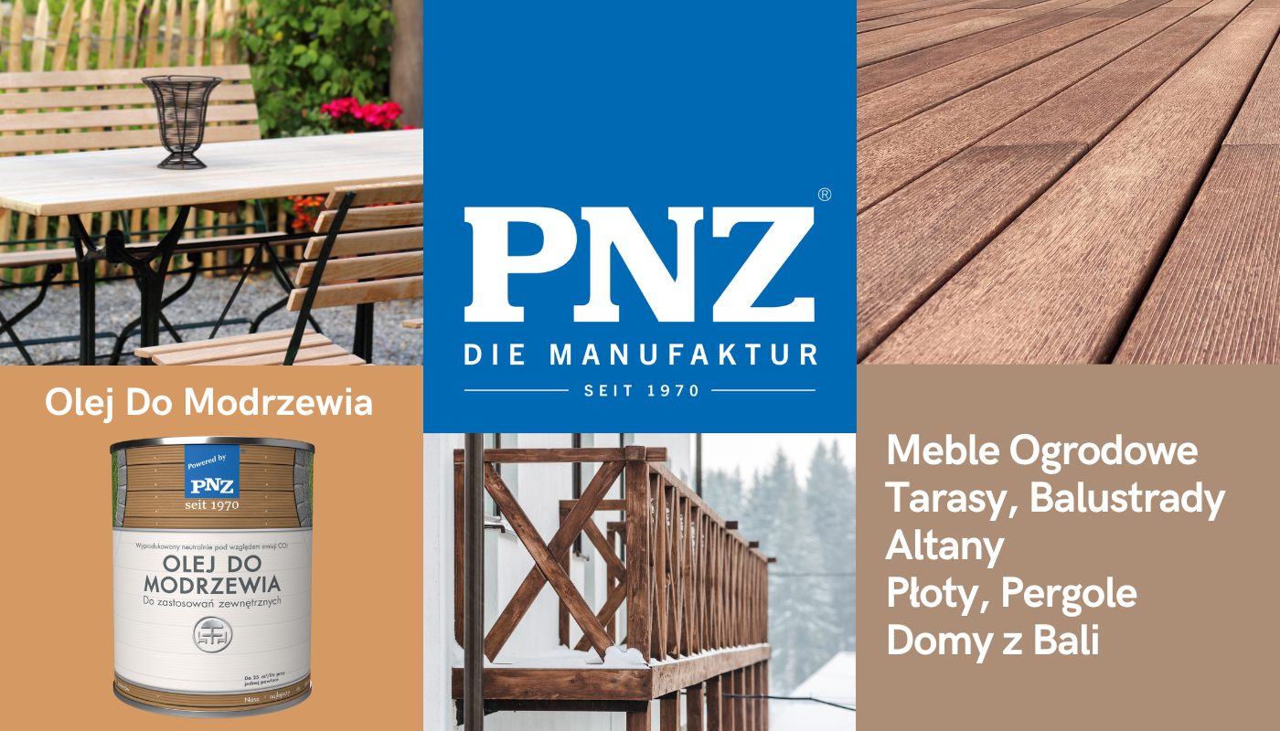 Grafika prezentująca zakres zastosowań oleju do modrzewia marki PNZ